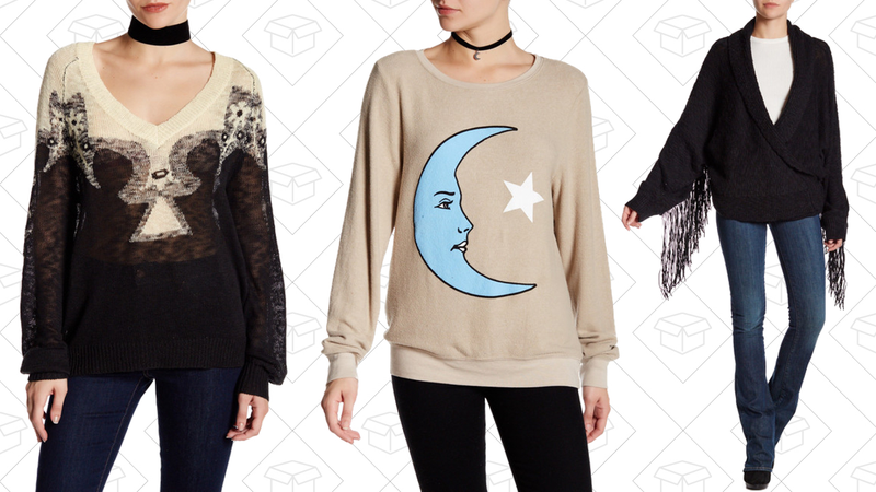 Patterned Sweater, $60 | Moon and Star Pullover, $50 | Fringe Cardigan, $60